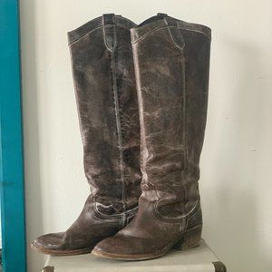 Vintage Dark Brown Leather Cowboy Boots - Size 40
